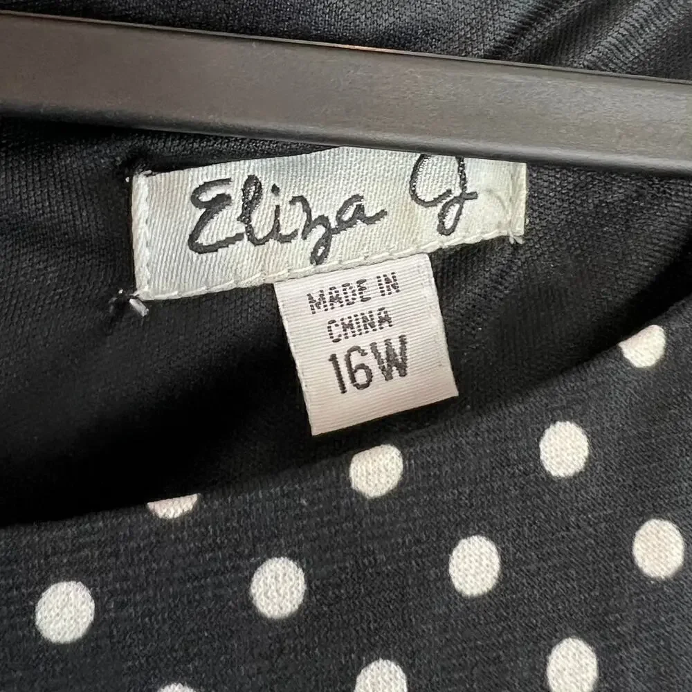 Eliza J Black and White Polka Dot Red Belted Dress Size 16W Corpcore Retro